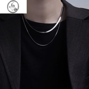 JiMi蛇骨链项链男潮搭配衣服嘻哈挂饰女钛钢个性配饰挂坠多层吊坠 两件套