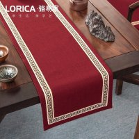 美式桌旗新中式禅意茶旗布现代简约茶几餐桌北欧电视柜布 福延年-红色(平角款) 33*240cm(适用桌长1.9米-2米)