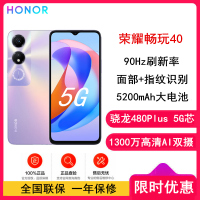 [原封]荣耀 畅玩40 6GB+128GB 全网5G 星辰紫 5200mAh大电池 6.56英寸高刷护眼屏 128GB大存储智慧运存拓展 5G手机