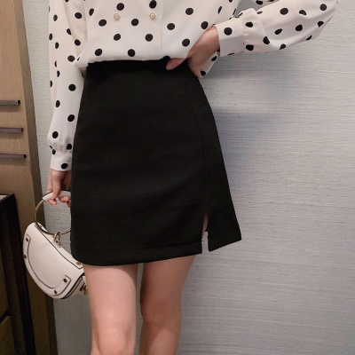 新依界a字裙女装夏季2021新款显瘦高腰纯色半身裙包臀裙学生开叉短裙子