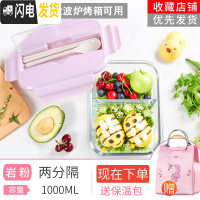 三维工匠上班族带饭专用碗可微波炉加热玻璃饭盒分隔型水果保鲜保温便当盒 岩粉带餐具长2隔1000赠新款包包