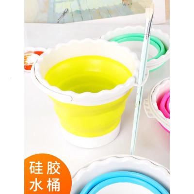 硅胶美术折叠水桶洗笔桶涮笔筒水粉水彩画色彩画画专用颜料美术生绘画国画伸缩便携写生三维工匠