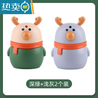 敬平2022新款牙签盒客厅家用创意麋鹿牙签筒按压式自动弹出牙签 深绿+浅灰2个装