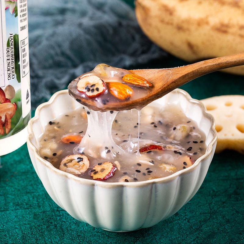 送碗 勺]水果藕粉羹罐装非杭州特产坚果藕粉早晚代餐粥500g