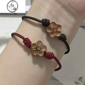 JiMi桃木手链雕刻梅花红绳古风编织手编手绳ins送闺蜜学生情侣礼物