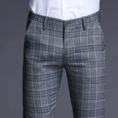 SUNTEK花色裤子休闲裤男直筒修身春秋款韩版商务男士西裤潮百搭格子长裤西裤