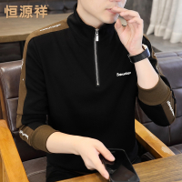 恒源祥立领卫衣男士春秋季新款半拉链上衣宽松休闲拼色长袖t恤男W
