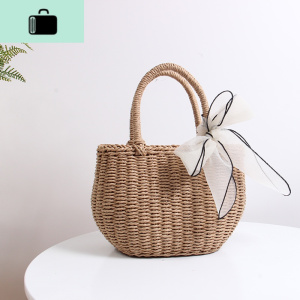 chic风编包编织包女手提手工编织沙滩包波点丝巾旅游度假包小NEW LAKE女士单肩包