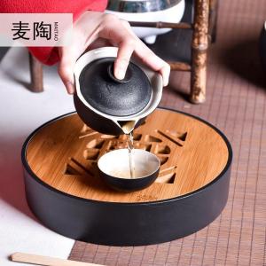 美帮汇旅行茶具套装便携包户外旅游功夫茶具4人茶盘圆方形一壶四杯