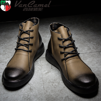 西域骆驼男鞋秋冬季百搭切尔西短靴工装高帮中帮真皮鞋男鞋英伦复古马丁男靴子