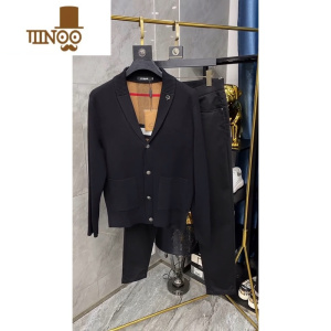 YANXU22165新款男士青果领针织开衫外套时尚百搭舒适修身上衣潮