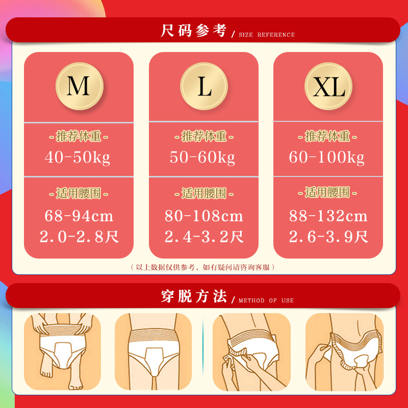 [补贴10%]成人纸尿裤老年人专用拉拉裤大吸量防漏男女用内裤型尿不湿 薄M码45片1200ML吸量
