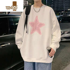 YANXU五角星刺绣卫衣男士260g长袖圆领T恤潮牌套头情侣上衣