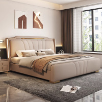 意式真皮床轻奢现代简约双人床主卧室多功能储物床家用软包大婚床