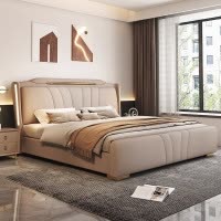意式真皮床轻奢现代简约双人床主卧室多功能储物床家用软包大婚床