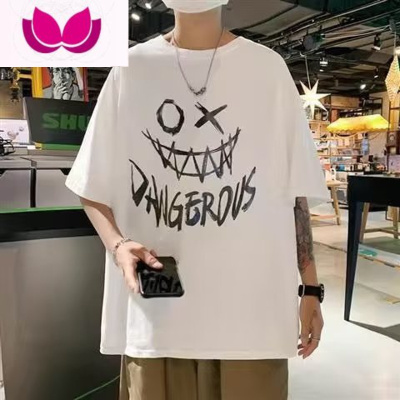 七斓ins短袖t恤男生港风印花圆领体恤港风半袖简约百搭潮牌五分上衣服