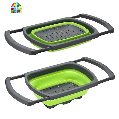 折叠洗菜盆 伸缩 家用果蔬厨房洗菜漏淋水篮硅胶长方 FENGHOU 蓝色盆可伸缩洗菜篮洗菜篮