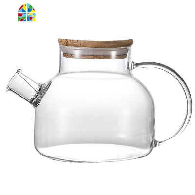 日式玻璃凉水壶家用冷水壶套装耐热泡茶壶凉开水杯壶杯子电陶炉壶 FENGHOU 竹盖1.0L单壶+大托盘+4个杯子