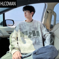 HLCOMAN款圆领卫衣男青少年美式潮牌宽松长袖t恤初中高中学生打底衫T