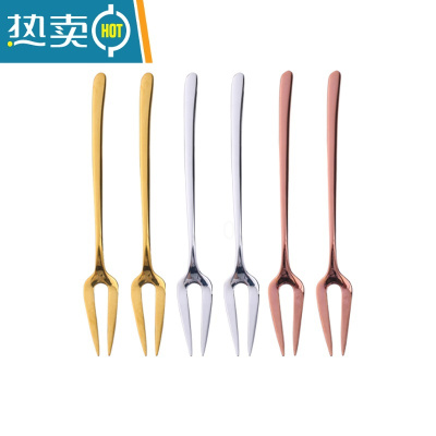敬平不锈钢水果叉套装创意韩式可爱家用欧式甜品小叉子水果签果插ins 细柳柄水果叉混色6支装 每色各2支