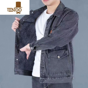 YANXU加绒加厚牛仔外套男保暖耐磨挡风冬季中年男士大码宽松牛仔衣夹克