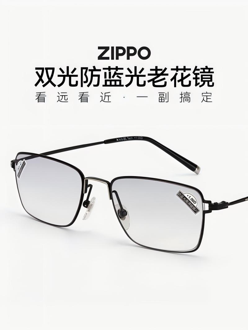 ZIPPO美国远近智能两用双光老花镜进口镜片高清防蓝光8132男黑色度数100-300可选