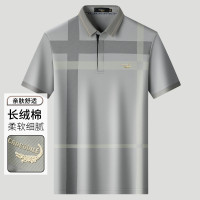 鳄鱼恤CROCODILE 透气中年商务POLO衫男条纹短袖爸爸装
