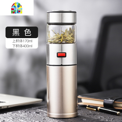保温杯茶水分离喝茶茶杯不锈钢男士泡茶水杯防摔旅行便携杯子 FENGHOU 蓝色-570ml