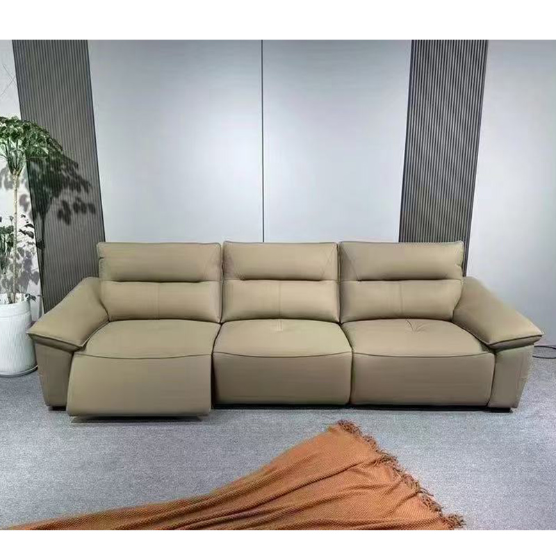 科朔头层牛皮沙发现代简约直排电动沙发工厂展厅实拍真皮沙发Y9914