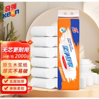 奇强超韧无芯卷纸加厚卫生手纸原木家用大卷实惠装宿舍厕所卷纸整箱 5层 2000g*14卷