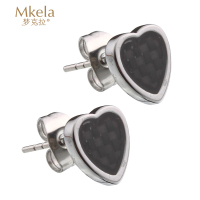 梦克拉Mkela 钨金耳钉 黑色心语 心形乌金耳饰黑色耳钉