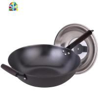 炒锅锅无涂层铁锅老式家用电磁炉燃气通用圆底平底铸铁炒菜锅 FENGHOU 34cm平底无耳无盖
