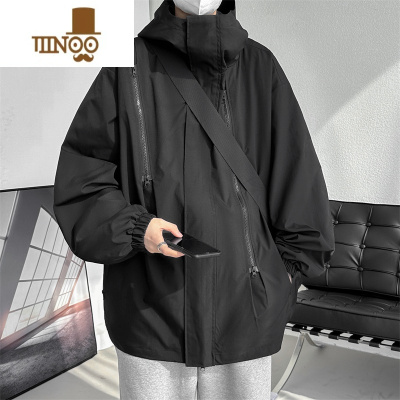 YANXU拉链机能风连帽冲锋衣男款美式潮牌复古防水户外港风工装夹克外套