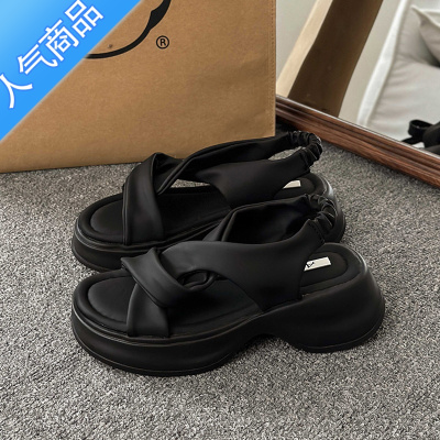 SUNTEK厚底踩屎感运动休闲罗马凉鞋女夏季2023年新款时尚松糕防滑孕妇鞋