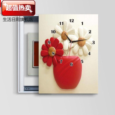 。家用装饰盒墙壁画照明配电箱风景画竖款装饰画带挂钟竖版客厅Q108横50*竖60，内径40*5030mm厚板