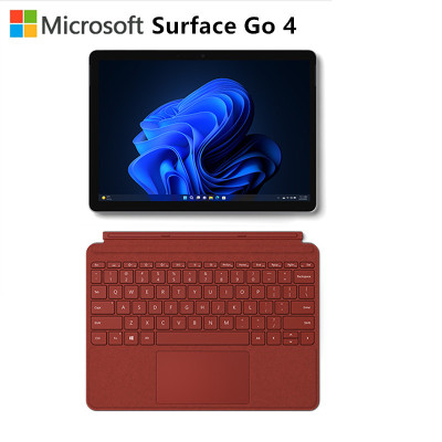 [配原装波比红键盘]微软Surface Go4 10.5英寸 二合一平板电脑 亮铂金 N200 8G 64G 人脸识别 学生平板 轻薄笔记本