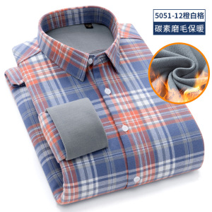 新款男装衬衫纯棉磨毛格子冬季加绒加厚休闲男式开衫长袖衬衣