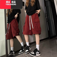 YIBUSHENG美式高街工装裤女季宽松显瘦多口袋休闲短裤小众设计感抽绳裤子
