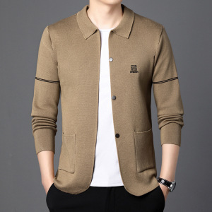 舒适高密针织开衫男秋季新款纯色长袖休闲百搭翻领毛衣外套男