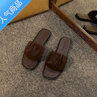 SUNTEK法式高级感平底一字拖鞋女夏季外穿凉拖ins凉鞋沙滩女款鞋子