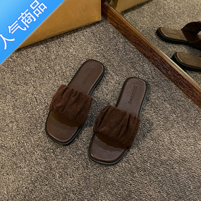 SUNTEK法式高级感平底一字拖鞋女夏季外穿凉拖ins凉鞋沙滩女款鞋子