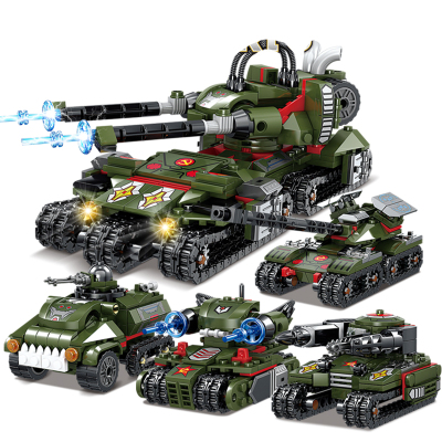 汇奇宝积木坦克军事系列拼装玩具大型二战男孩子履带式高难度装甲车兼容樂高6-14岁天启坦克-整套四盒1083颗粒-