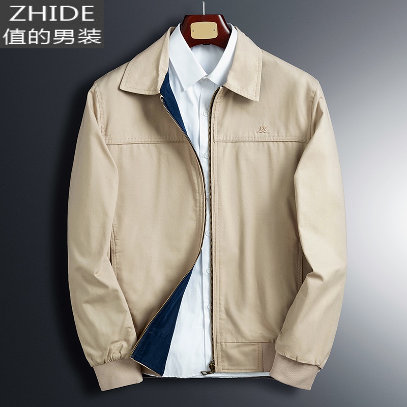 suntek爸爸外套春秋翻领双面穿中年棉夹克春季中老年外衣夹克衫男休闲