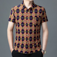 2025夏季新款男士印花短袖衬衫时尚中年休闲百搭花半袖衬衣