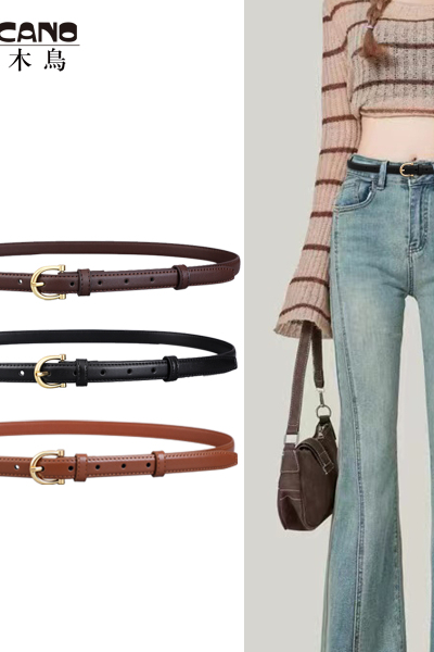 啄木鸟皮带女士针扣装饰腰带配连衣裙设计感小众高级感裤带细韩版