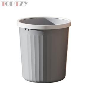 toptzy TZ4022212 塑料压圈垃圾篓客厅大容量无盖大口径垃圾桶 灰色小号8L