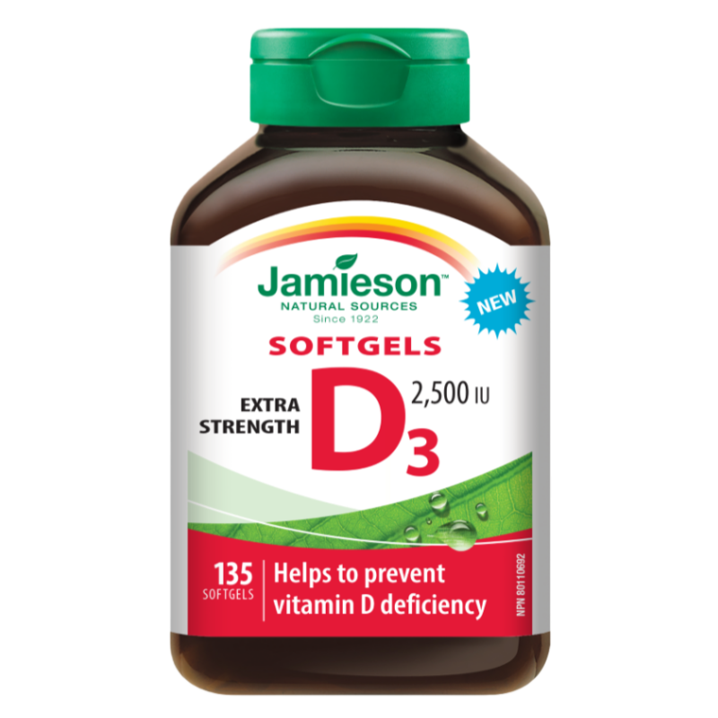 加拿大进口Jamieson健美生维生素d3 2500IU软胶囊135粒中老年维生素D送礼