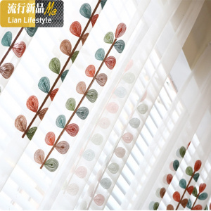 美式现代田园刺绣窗帘定制布料清新遮光隔断阳台落地飘窗纱帘布料 三维工匠