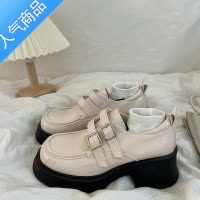 SUNTEK春季松糕厚底粗跟增高乐福鞋女金属双扣亮面英伦日系jk小皮鞋子潮