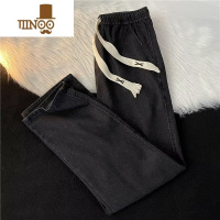 YANXU宽松直筒牛仔裤男秋季编织抽绳设计九分休闲裤男韩版ins潮流简约